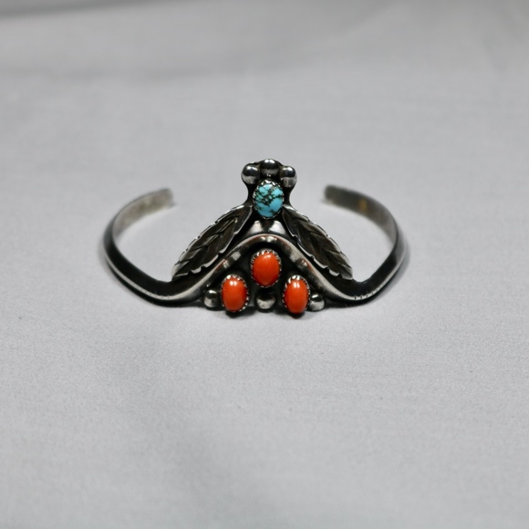 vintage 925 native turquoise red coral bracelet